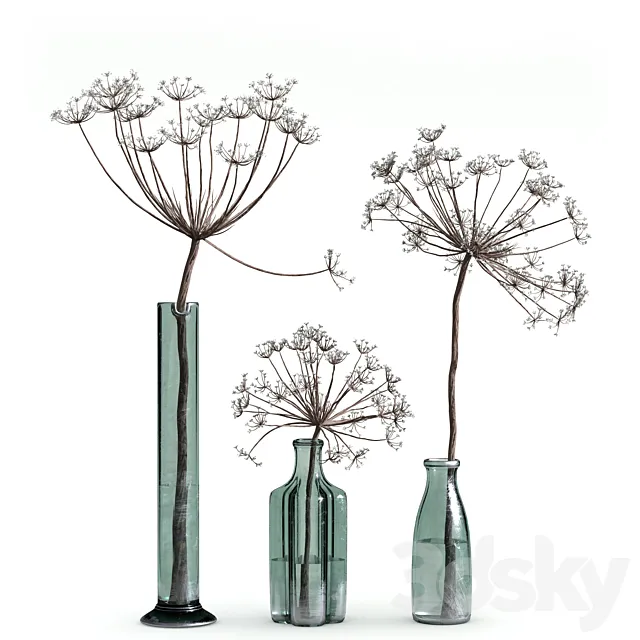 Indoor Plant Set 04-dry plants in glass vase 3DModel