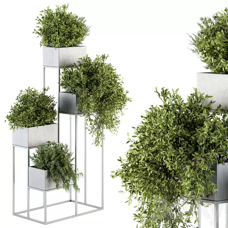 indoor Plant Set 213 - Silver Plant Stand 3D Model