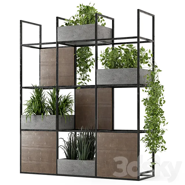 Indoor Plants in rusty Concrete Pot on Metal Shelf - Set 122 3D Model