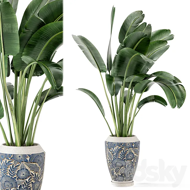 Indoor Plants in rusty Concrete Pot - Set 184 3DModel