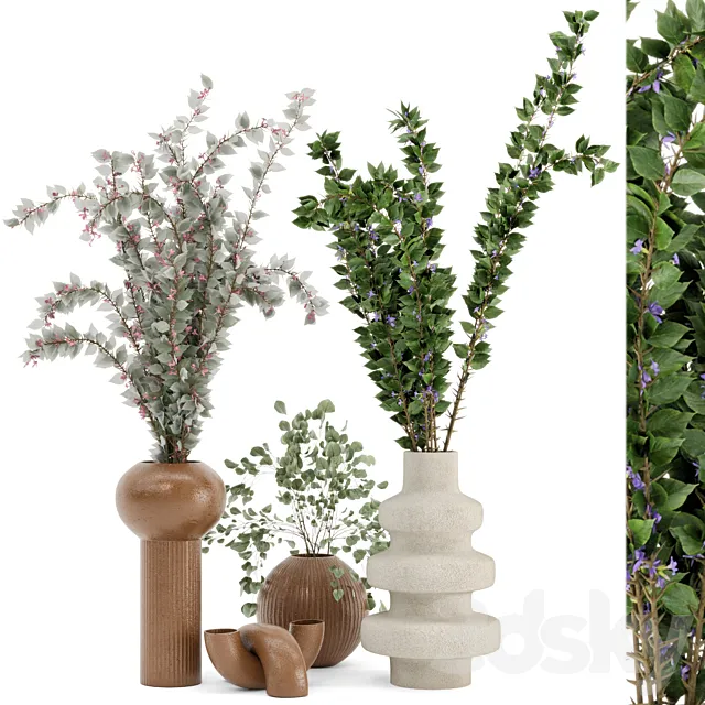 Indoor Plants in rusty Concrete Pots - Set 77 3DModel