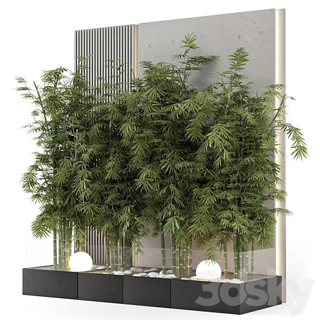 Indoor Wall Bamboo Garden in Concrete Base - Set 1529 3D Model