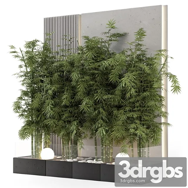 Indoor wall bamboo garden in concrete base - set 1529