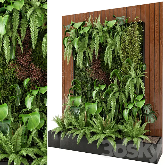 Indoor Wall Plants in rusty Concrete Pot - Set 22 3D Model