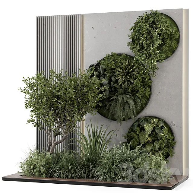 Indoor Wall Vertical Garden in Concrete Base - Set 1357 3DModel