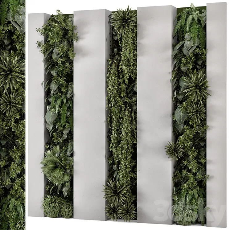 Indoor Wall Vertical Garden in Concrete Base – Set 930 3D Model Free Download
