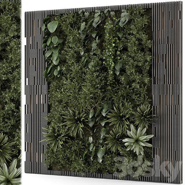 Indoor Wall Vertical Garden in Wooden Base - Set 1395 3D Model