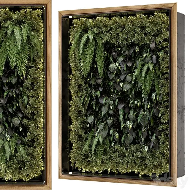 Indoor Wall Vertical Garden in Wooden Base - Set 523 3D Model