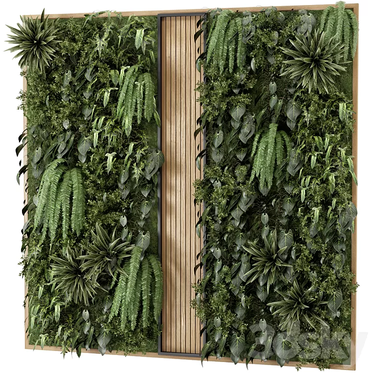 Indoor Wall Vertical Garden in Wooden Base - Set 638 3D Model Free
