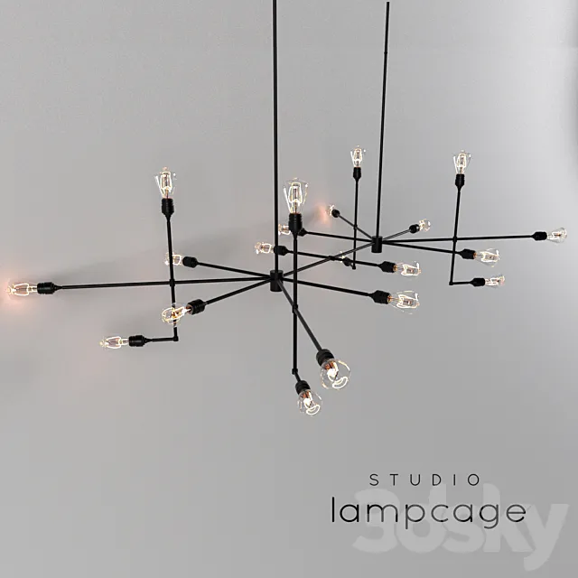 Industrial bar by Lamp Cage _ Chandelier black v2 3D Model