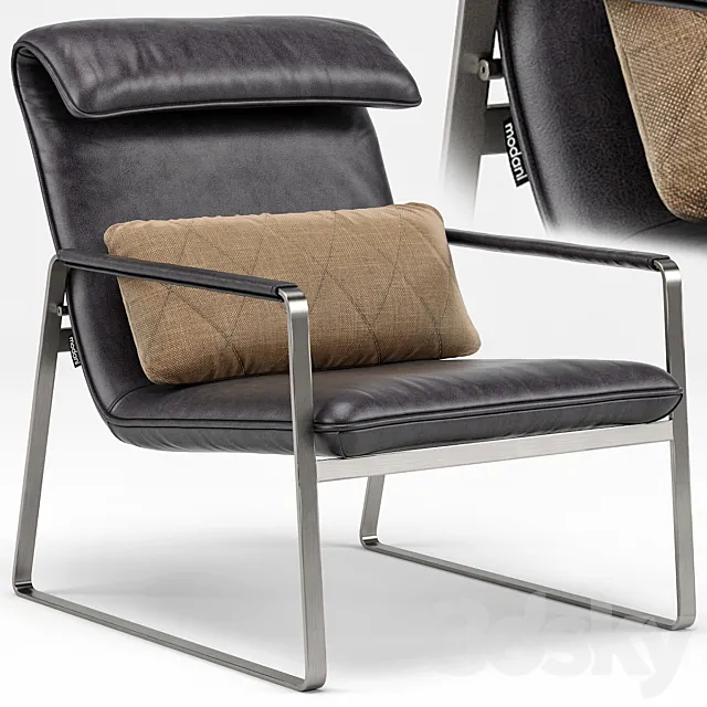 Industrial Chic Emilio Brown Leather Lounge Chair 3DModel