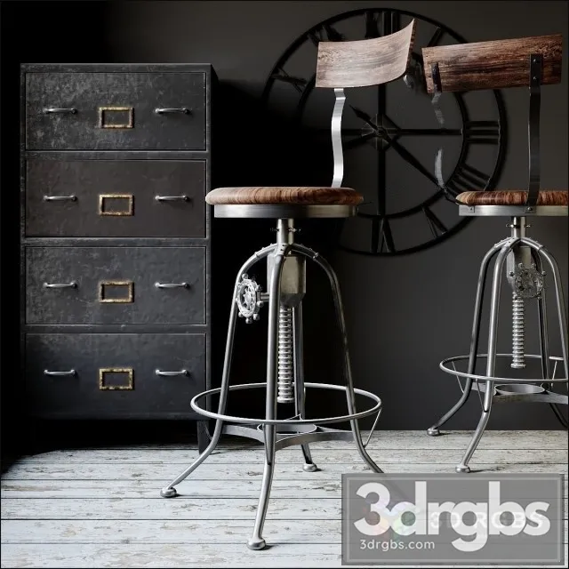 Industrial Clock House Stool 3D Model Free