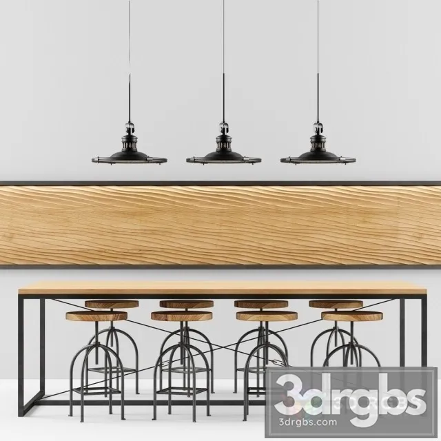 Industrial Coffe Table and Chiar 3D Model Free