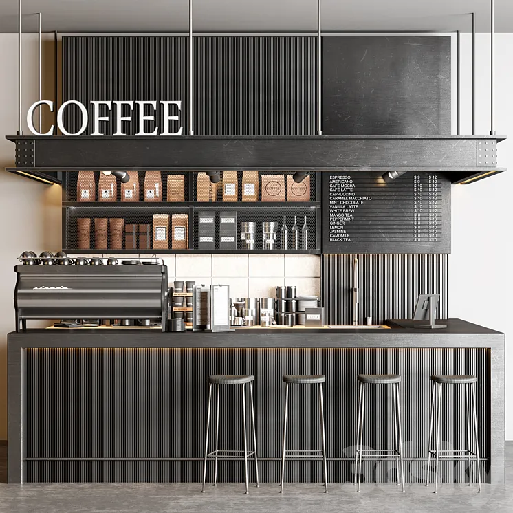 industrial coffee shop 3D Model Free