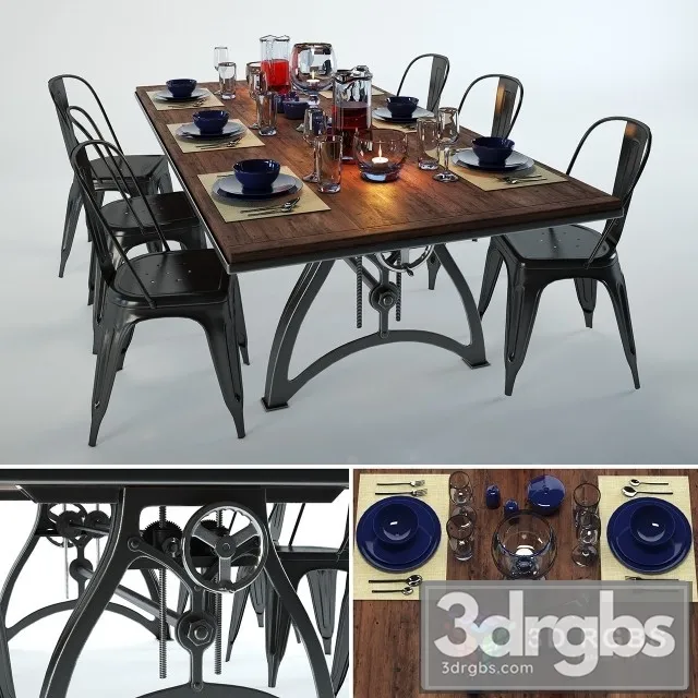 Industrial Dining Table and Chair 3D Model Free