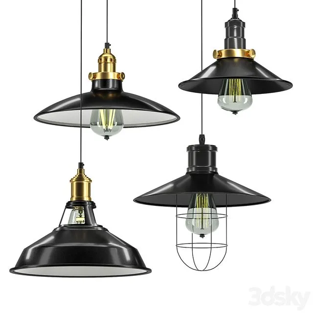 Industrial lamp set 3 3D Model