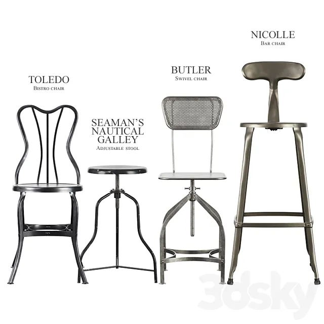 Industrial stools and chairs 3D Model