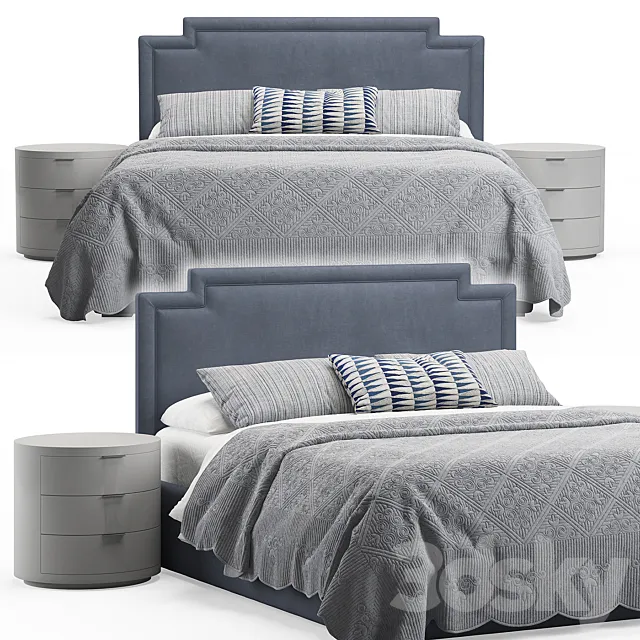 Insert Upholstered Headboard Bed with Quilt Blanket 3DModel