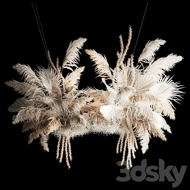Installation suspension of white dried flowers. branches of pampas grass. dry reeds. wedding decor. 257. 3DModel