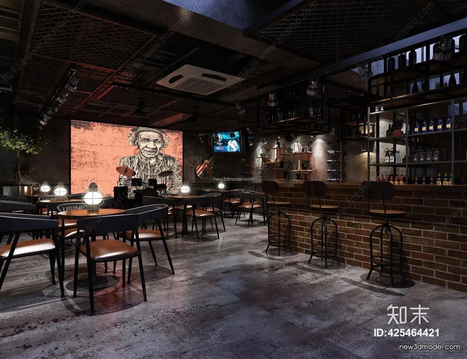 Interior 3D Model of Bar - 3D Blocks - 047