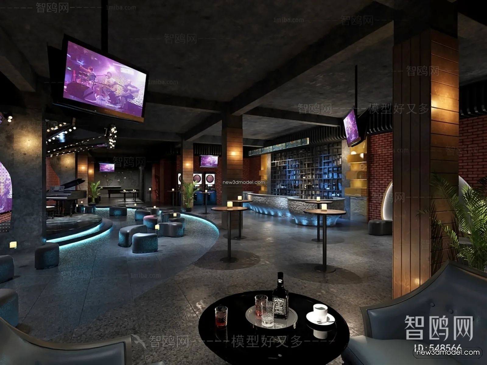Interior 3D Model of Bar - 3D Blocks - 048