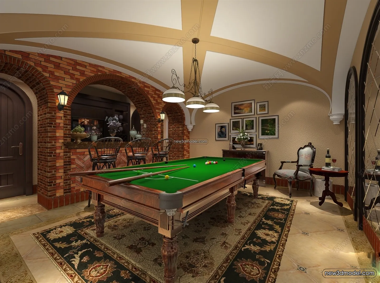 Interior 3D Models of Billiard - 3D Blocks - 066