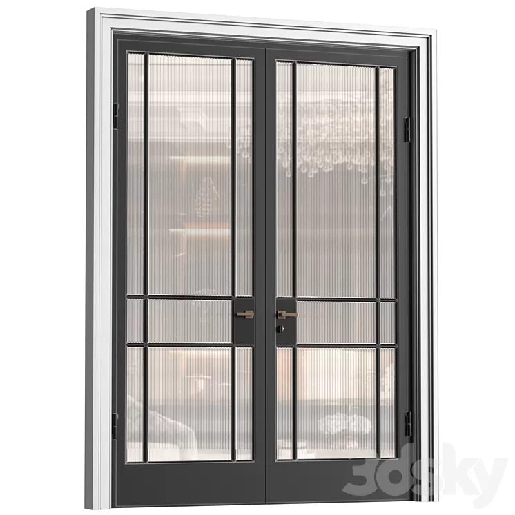 Interior Doors in Art Deco style with corrugated glass. Entrance Art Deco Interior Modern Doors 3D Model Free