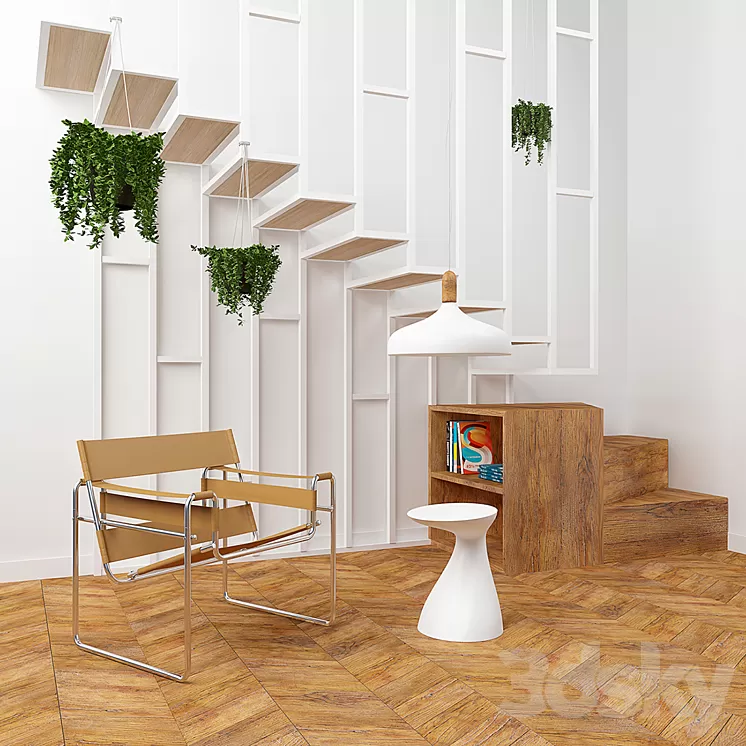 Interior set with stairs and armchair Wassily 3D Model
