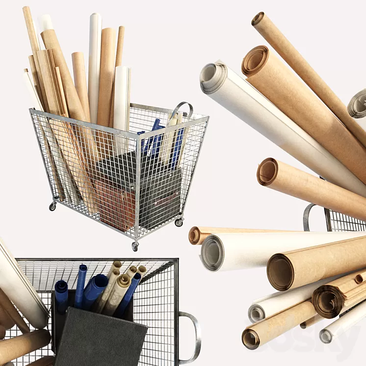 Iron basket with paper 3D Model