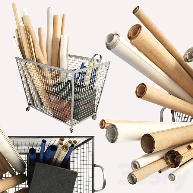 Iron basket with paper 3DModel