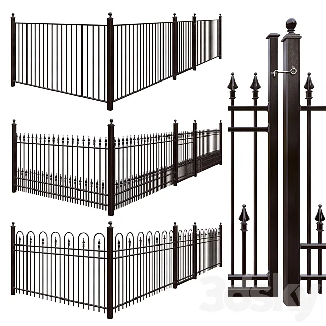 Iron fence set - Hoop and Picket _ Puppet Picket _ Pool 3D Model