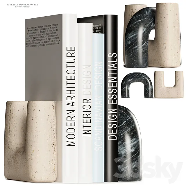 Issac Nesting Travertine and Marble Bookends Decoration 3DModel