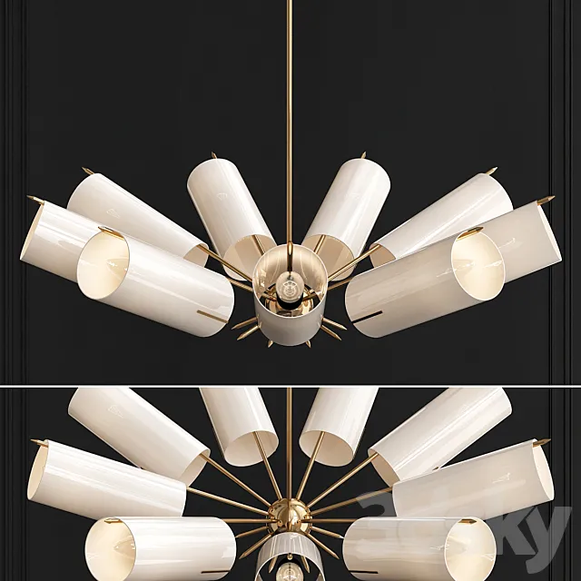 Italian Atomic Chandelier in Brass with Milk Glass Cylinders 3DModel