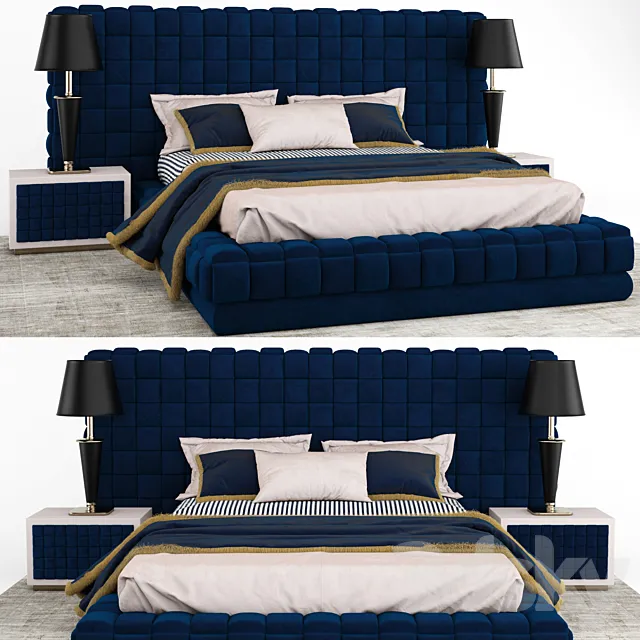 Italian Bed With Woven Headboard 3D Model