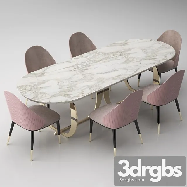 Italian dining room table + chair 2 3D Model Free