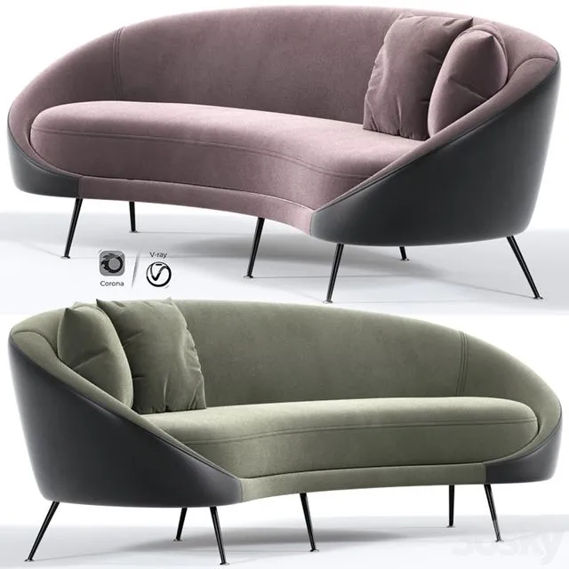 Italian Mid Century Modern Curved Sofa 3D Model