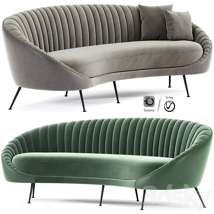 Italian Mid Century Strip Curved Sofa 3D Model Free