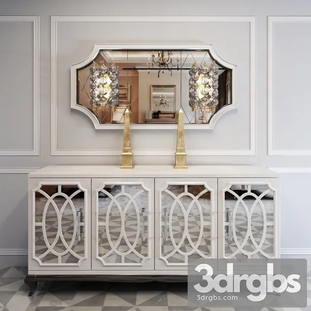 Italian White Fretwork Mirrored Sideboard 3D Model Free