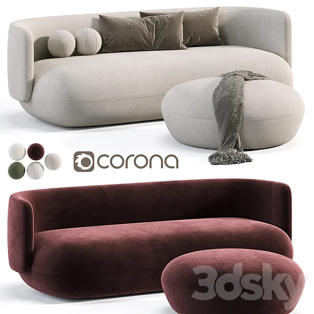 Ivan fabric round shaped 3 seator sofa 3D Model