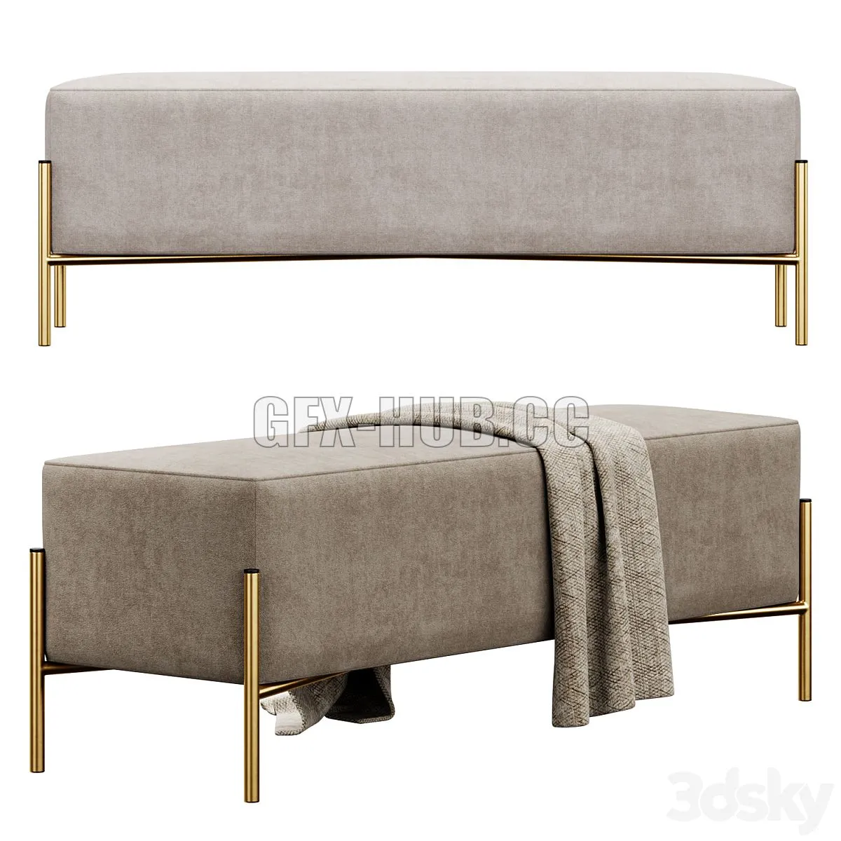 Ivor Upholstered Bench by Etta Avenue 3D Model