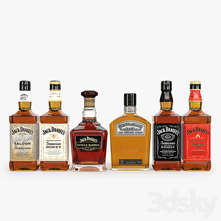 Jack daniel's bottles collection 3D Model