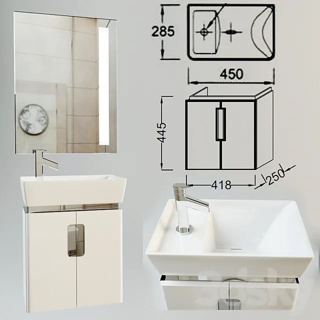 Jacob Delafon Reve 45 white 2 door 3DModel