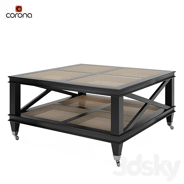 Jacqueline Wicker Shelves Coffee Table 3DModel