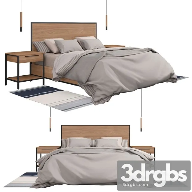 James walnut with black frame king bed 2 3D Model Download