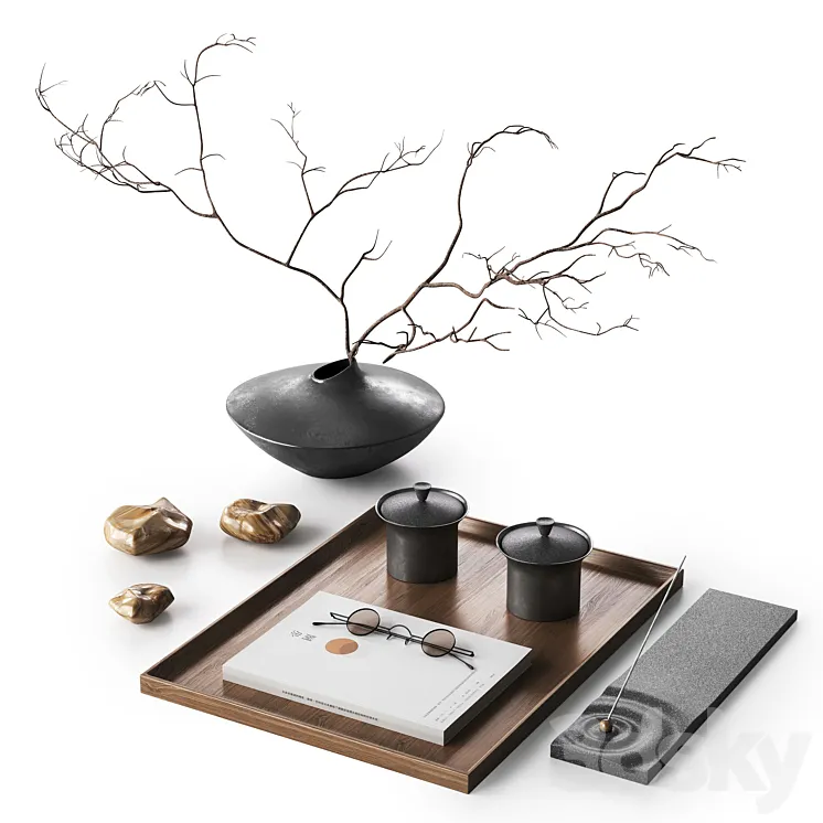 Japandi decorative set 3D Model Free