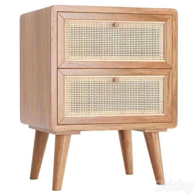 Japandi Natural Rattan Nightstand 3D Model
