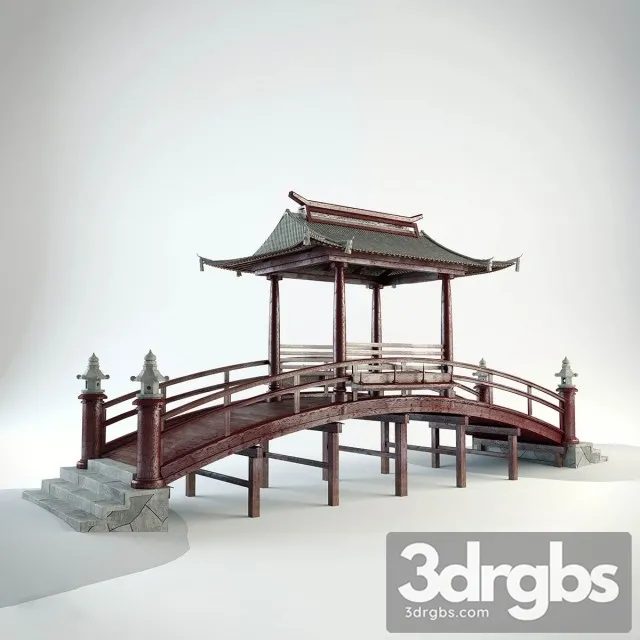 Japanese Covered Wooden Bridge 3D Model Free