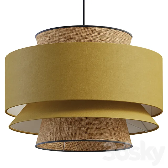 Japanese Style Green Fabric Pendant Lamp For Living Room 3D Model
