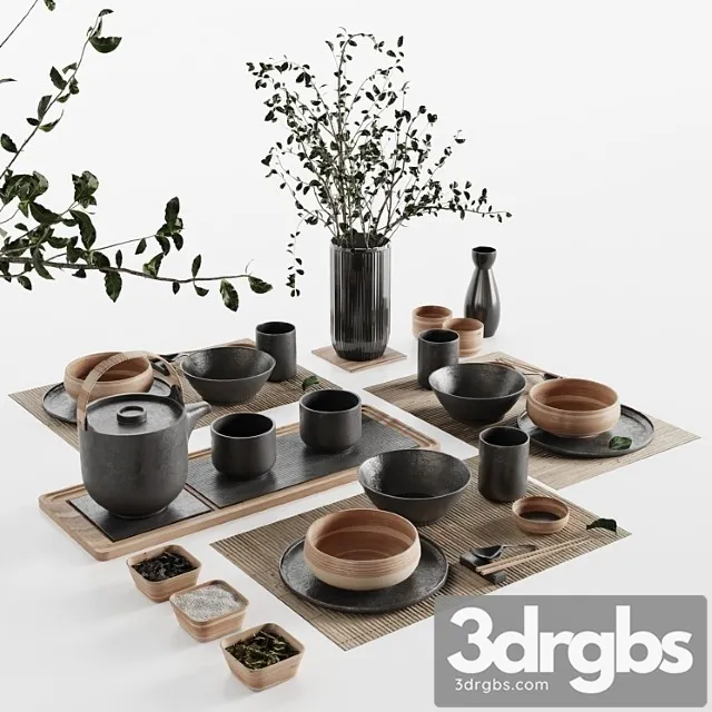 Japanese Tableware Set 20 3D Model Free