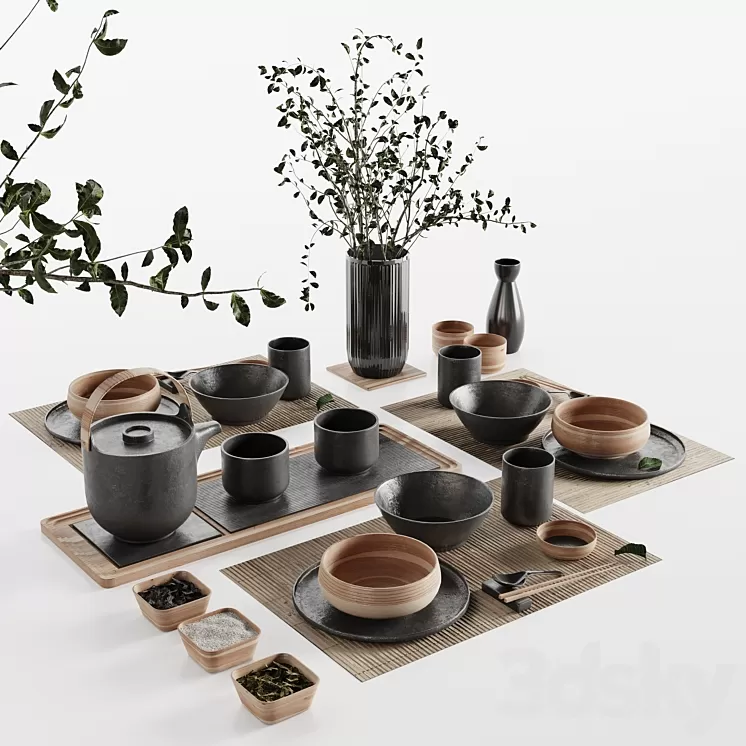 Japanese tableware set 20 3D Model Free